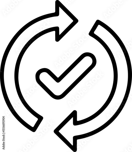Circular arrows with a check mark inside representing confirmation and process completion