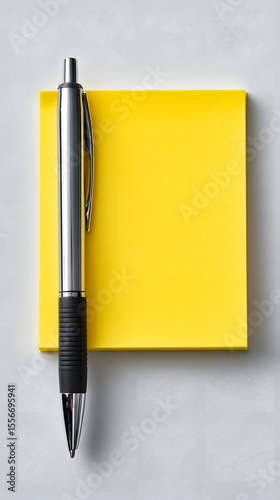 Black pen on yellow sticky note with shadow