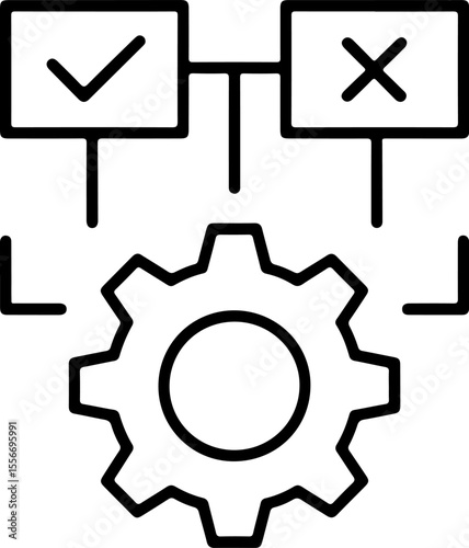 Decision making process with check and cross symbols and gear mechanism
