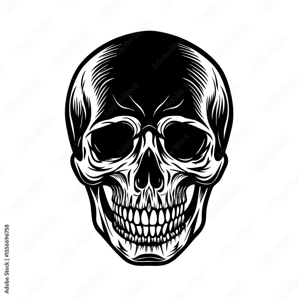 Fototapeta premium Minimalist Human Skull Vector Silhouette on White Background