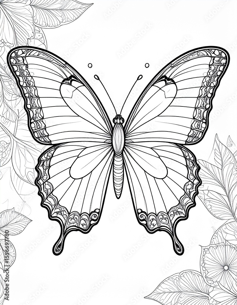 Fototapeta premium Vintage line art of a butterfly with another butterfly on its wings in black and white
