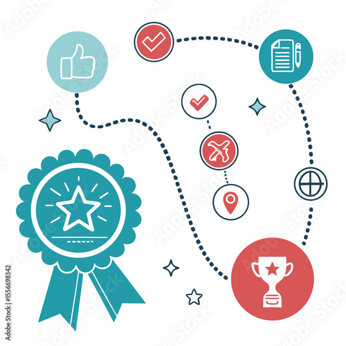 Digital icon path leading to golden achievement trophy. Progress, career success concept.