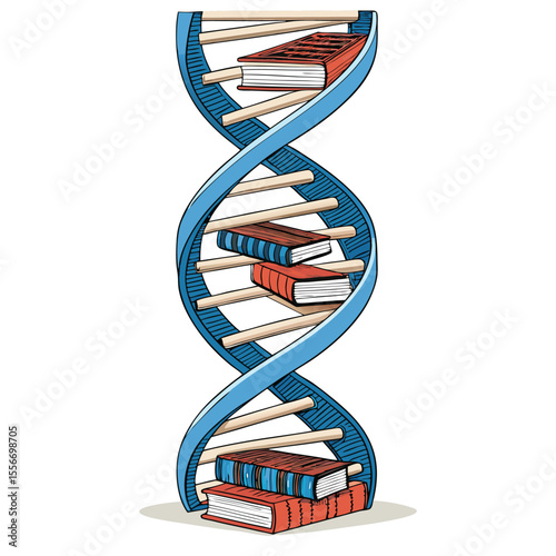 DNA helix constructed from stacked books. Symbolizing career learning, knowledge, education, and academic growth.