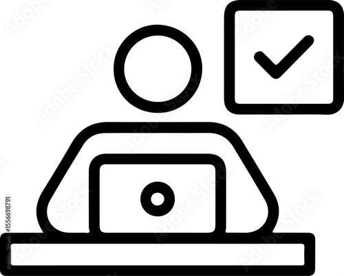 Person working on a laptop with a checkmark indicating completion or success