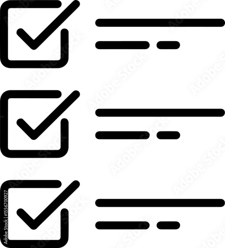 Three completed checklist items with checkmarks inside squares and text lines