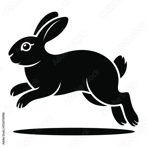 Black Silhouette of a Rabbit Leaping Dynamically Against White Background bunny hare