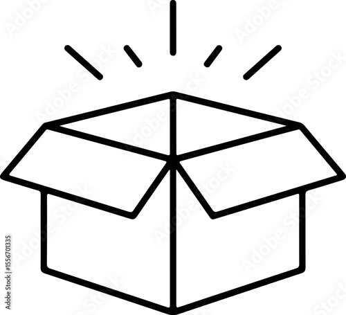 Open cardboard box with radiating lines indicating surprise or new product launch
