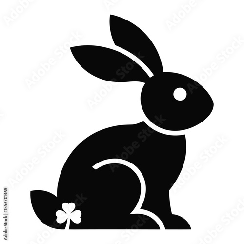 Black Silhouette Rabbit Sitting Shamrock Design Element Illustration bunny hare