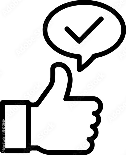 Thumbs up icon with check mark in speech bubble for approval and positive feedback