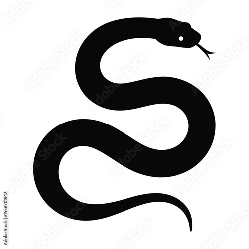 Black Snake Silhouette Winding Shape Simple Reptile Icon Graphic Design white