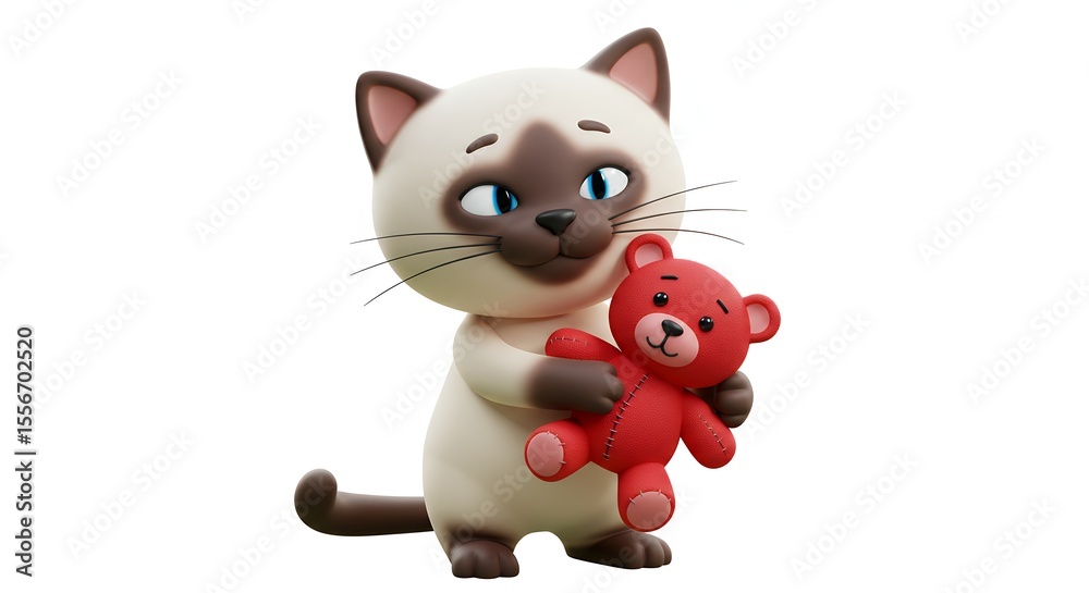 Naklejka premium Cartoon cat with teddy bear