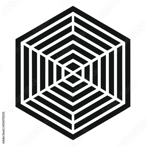 Hexagon logo design, optical illusion, three-dimensional effect, intersecting lines, geometric abstraction, modern.