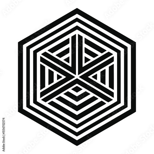 Hexagonal logo design 3D illusion created with intersecting lines, geometric, modern, abstract, techy, cool.