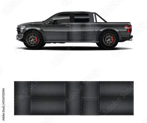 Dark Gray Truck with Textured Metal Panels Side