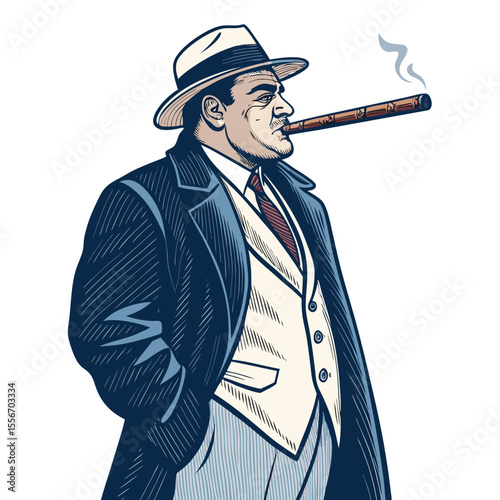 Stern mafia man, cue stick casually draped over shoulder, cigarette, dark suit, vintage, intense gaze.