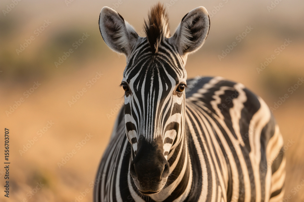 Naklejka premium Beautiful Zebra Portrait Looking at Camera in African Savanna