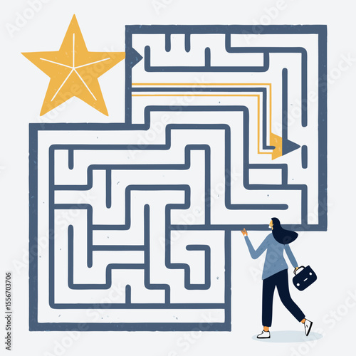 A single figure navigates a complex maze, directly finding the straight path to a single number '1'.