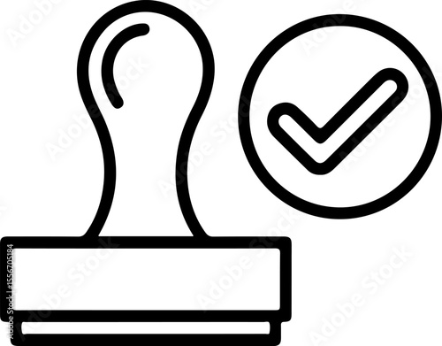 Black outline icon of a rubber stamp with a check mark inside a circle