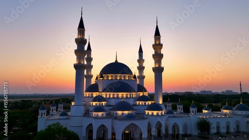 Majestic Mosque at Sunset: A Glimpse of Islamic Architecture