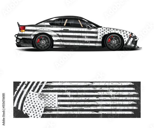 American Flag Car Wrap Design Illustration black and