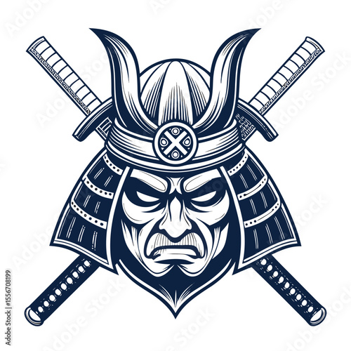 Isola highlights a samurai mask with crossed pool cues. Ominous, strong, traditional, gaming.