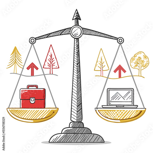 Gray scale balancing work-life, career aspirations, personal development. Golden goals in equilibrium concept.