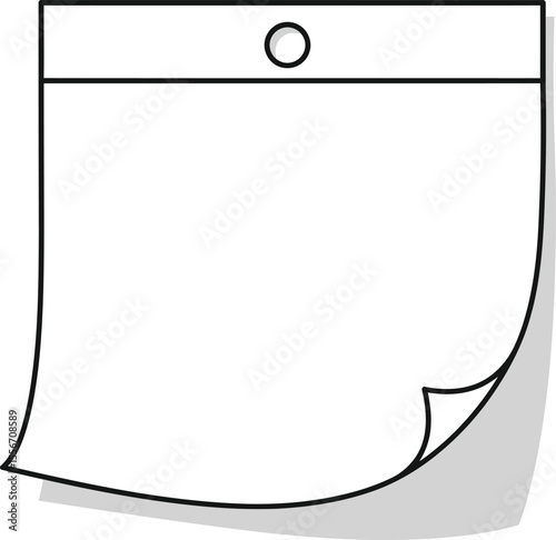 A blank white sheet of paper with a curled corner and a hole at the top, casting a shadow.