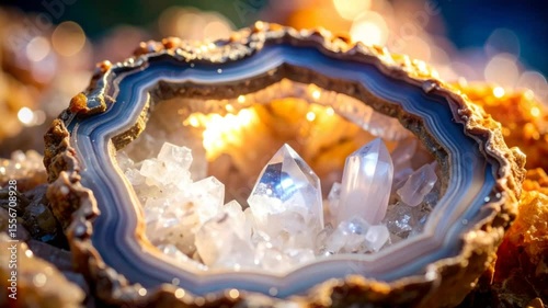 Agate slice with quartz crystals