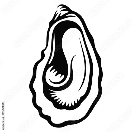 Black and White Oyster Shell Graphic Seafood Menu Monochrome Vector Illustration