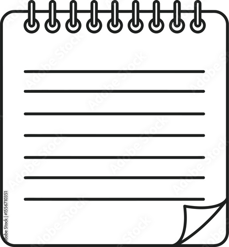 A simple line drawing of a blank notepad with horizontal lines and a curled corner.