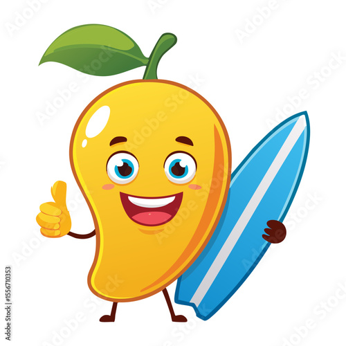 Friendly Mango Surf Character - Vector Illustration