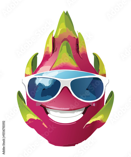 Cool Dragon Fruit Wearing Sunglasses - Vector Illustration