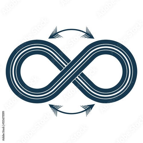 Stylized infinity loop formed by continuous arrows, isolated. Vector illustration for designs.