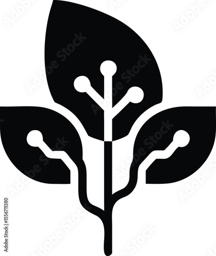 Black silhouette design featuring leaf and circuitry combination for modern technology
