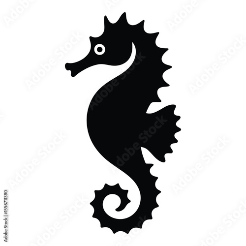 Black Seahorse Silhouette Aquatic Animal Ocean Life Icon Graphic Element white background