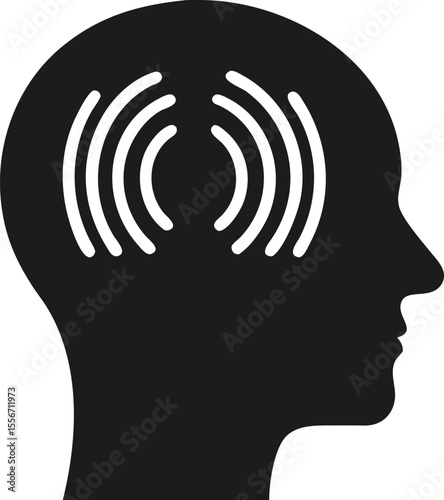 Silhouette of a human head depicting ideas with sound wave emanations