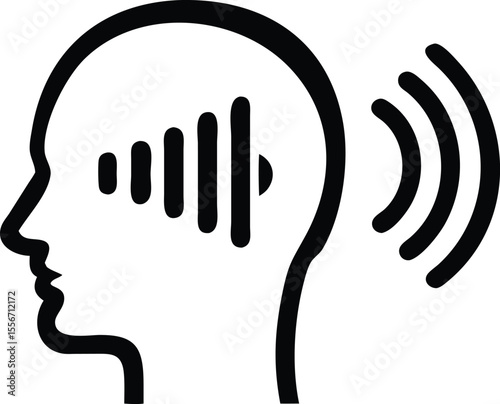 Silhouette of a human head featuring sound waves or abdominal muscle graphic