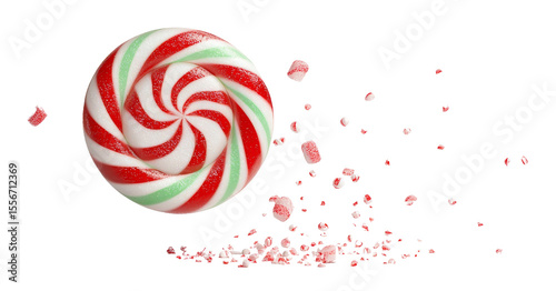 Festive peppermint swirl candy with crushed pieces