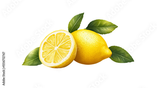 Wallpaper Mural Freshly sliced lemon with leaves on a transparent background Torontodigital.ca