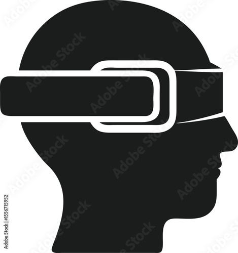 Black silhouette of a human head wearing futuristic virtual reality headset design