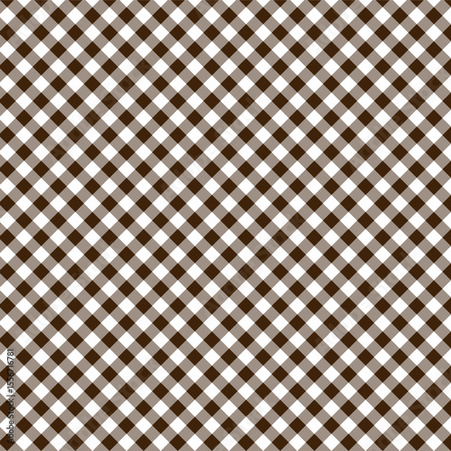 Gingham cross seamless pattern with dark brown and white color, checkerboard background, square, tablecloth, book cover, Vector illustration