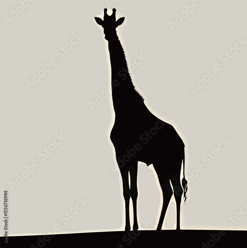 Silhouette of a majestic giraffe against a neutral background.