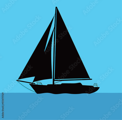 Silhouette of a sailboat against a vibrant blue background.