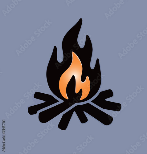 Stylized campfire icon with vibrant flames and wooden logs.