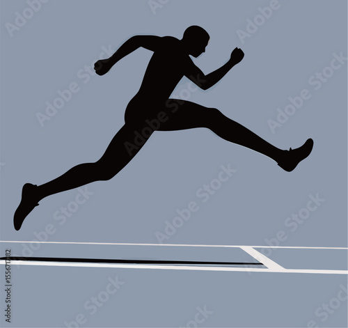 Silhouette of a male athlete sprinting in a dynamic pose on a track.