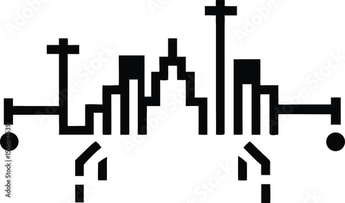 Abstract black silhouette vector illustration of a city skyline with interconnected lines