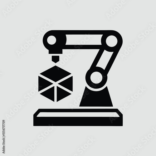 Robotic arm lifting a geometric shape industrial automation icon