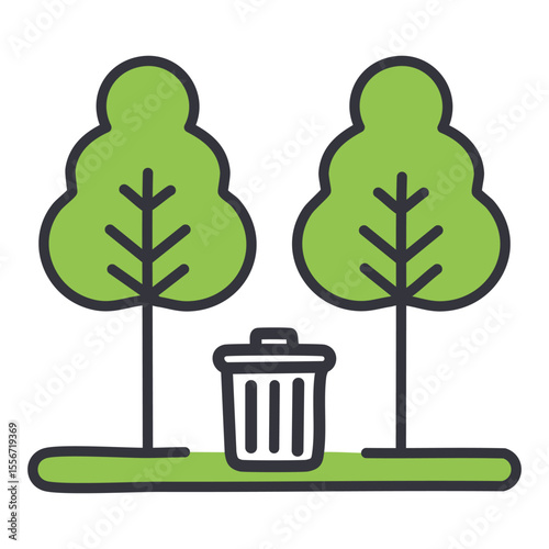 Outdoor Park with Waste Bin Silhouette

