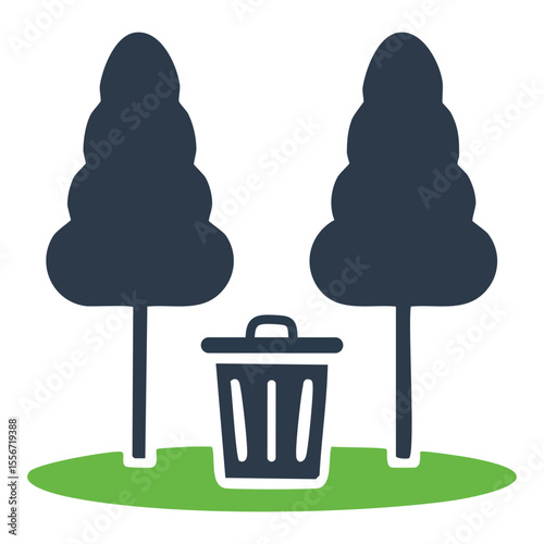 Park Trees and Trash Bin Icon

