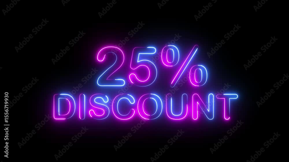 25% percent discount text icon animation glowing neon pink and blue color number letter word offer business banner sign template shop marketing advertisement signboard on black background 25% percent discount text icon animation glowing neon pink and blue color number letter word offer business banner sign template shop marketing advertisement signboard on black background